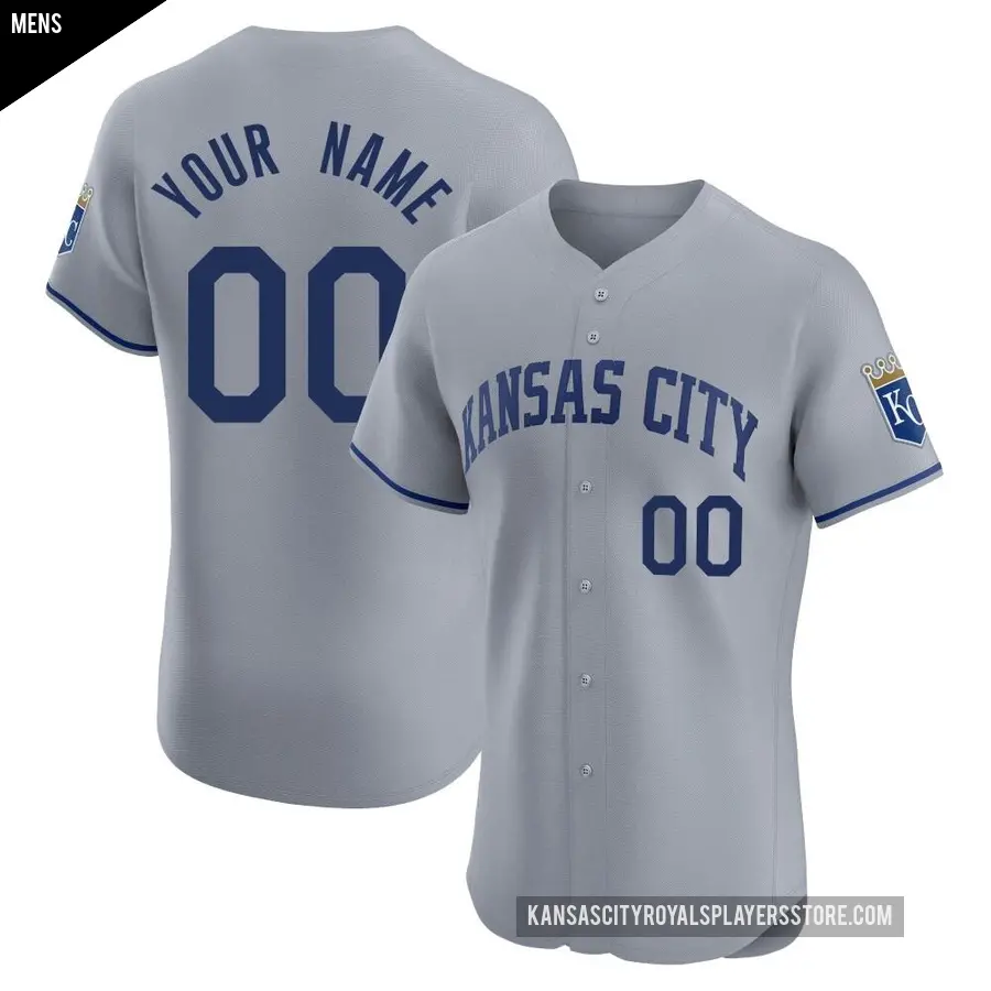 Men's Kansas City Royals ＃00 Custom Elite Gray Road Jersey