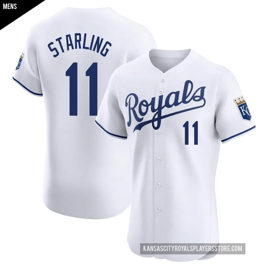 Men's Kansas City Royals ＃11 Bubba Starling Elite White Home Jersey