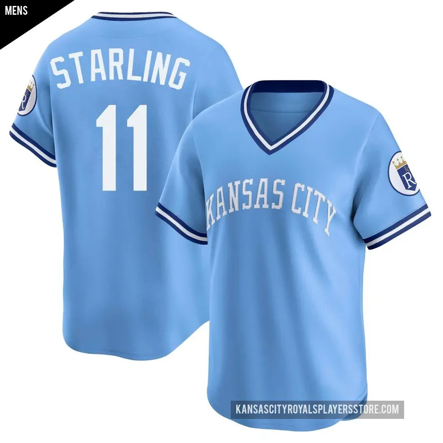Men's Kansas City Royals ＃11 Bubba Starling Limited Light Blue Throwback Cooperstown Collection Jersey