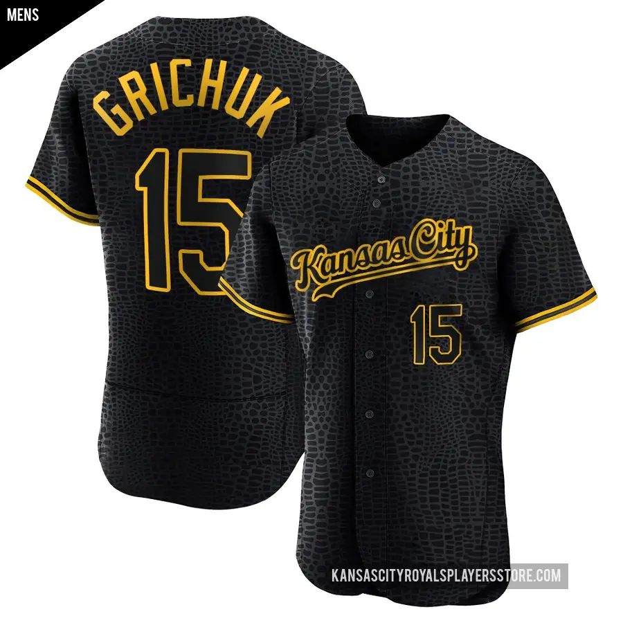 Men's Kansas City Royals ＃15 Randal Grichuk Authentic Black Snake Skin City Jersey