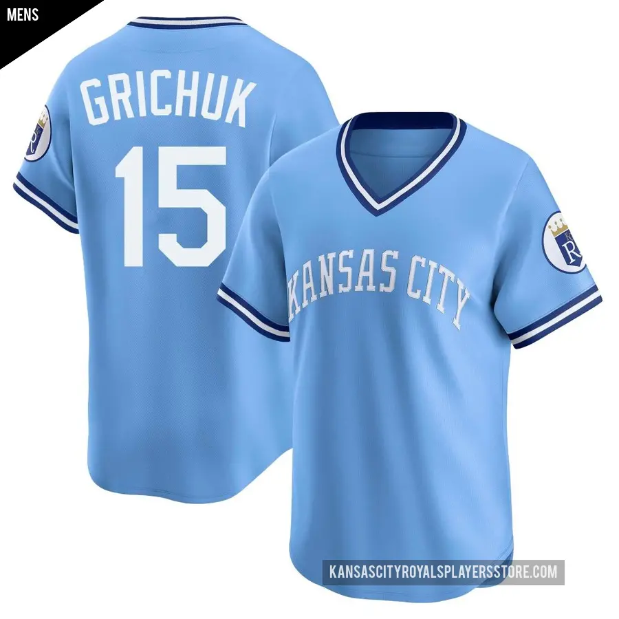 Men's Kansas City Royals ＃15 Randal Grichuk Limited Light Blue Throwback Cooperstown Collection Jersey
