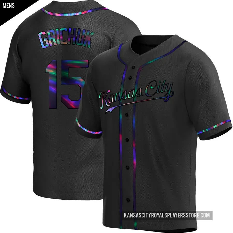 Men's Kansas City Royals ＃15 Randal Grichuk Replica Black Holographic Alternate Jersey