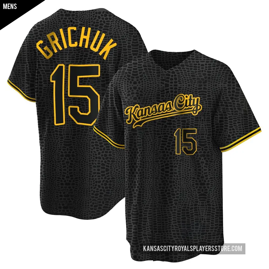 Men's Kansas City Royals ＃15 Randal Grichuk Replica Black Snake Skin City Jersey