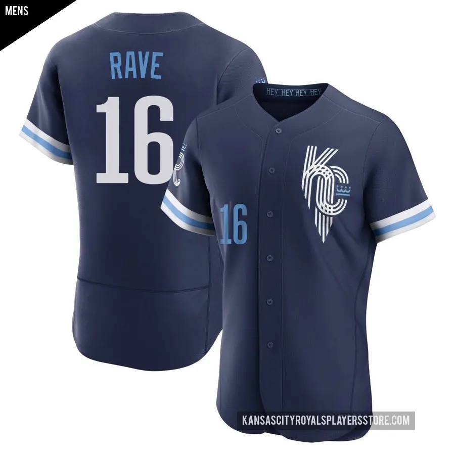 Men's Kansas City Royals ＃16 John Rave Authentic Navy 2022 City Connect Jersey