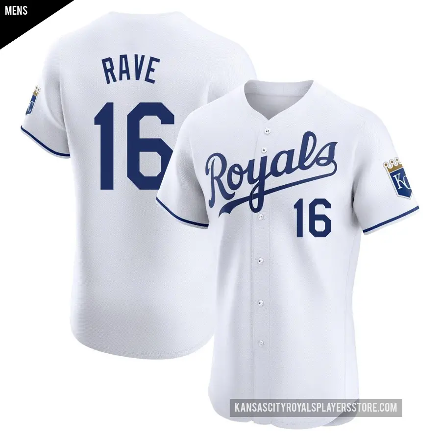 Men's Kansas City Royals ＃16 John Rave Elite White Home Jersey