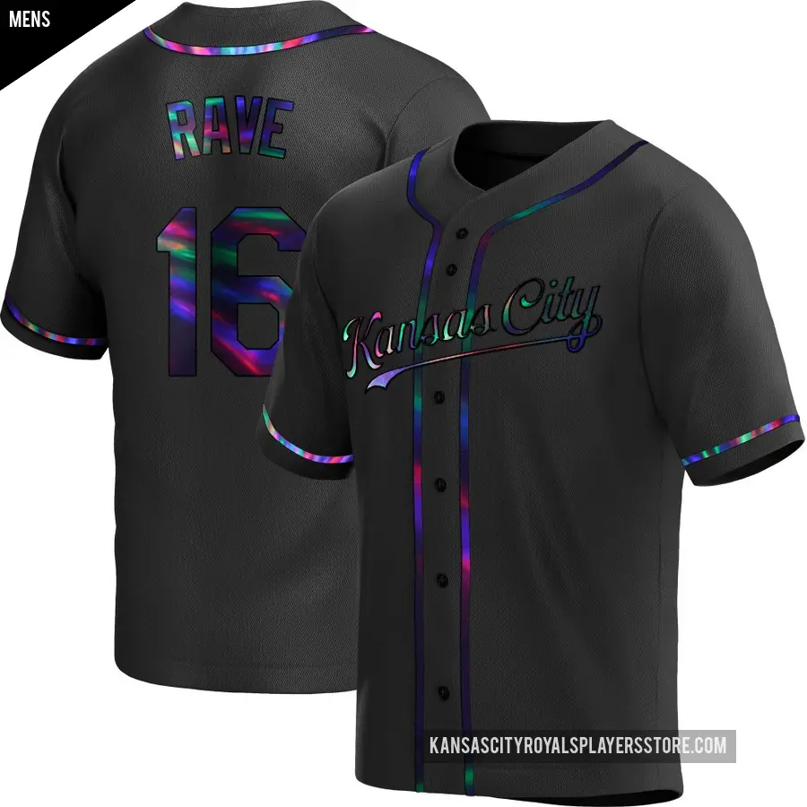 Men's Kansas City Royals ＃16 John Rave Replica Black Holographic Alternate Jersey