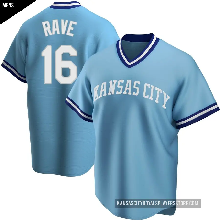 Men's Kansas City Royals ＃16 John Rave Replica Light Blue Road Cooperstown Collection Jersey