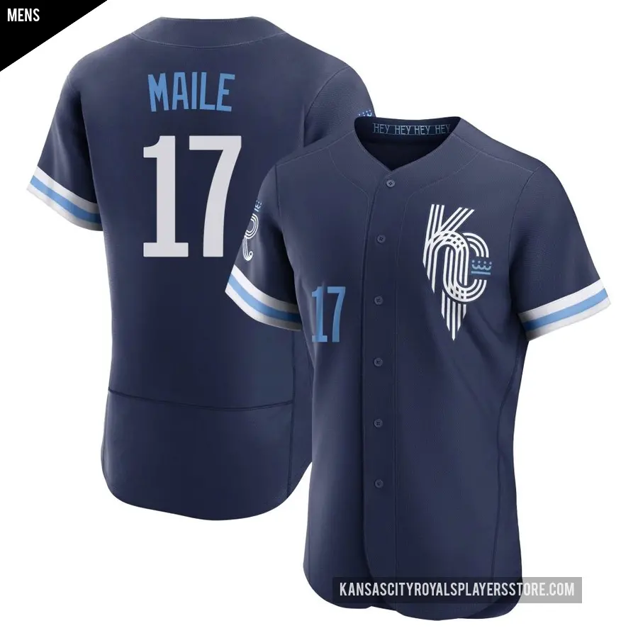 Men's Kansas City Royals ＃17 Luke Maile Authentic Navy 2022 City Connect Jersey