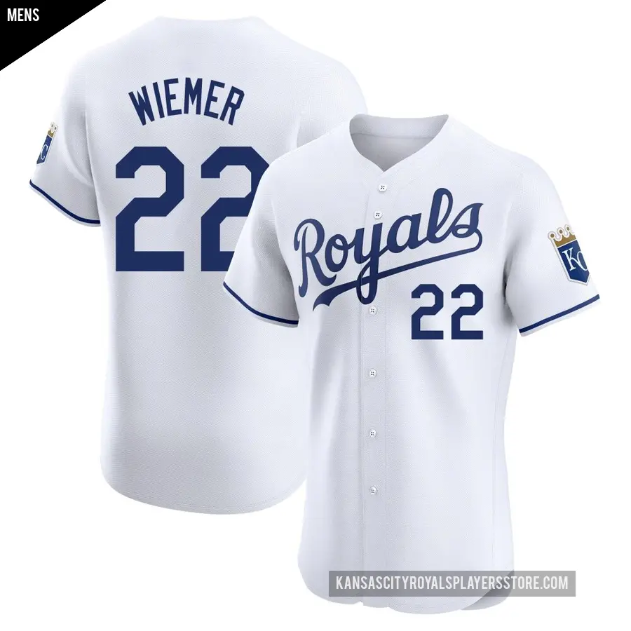 Men's Kansas City Royals ＃22 Joey Wiemer Elite White Home Jersey