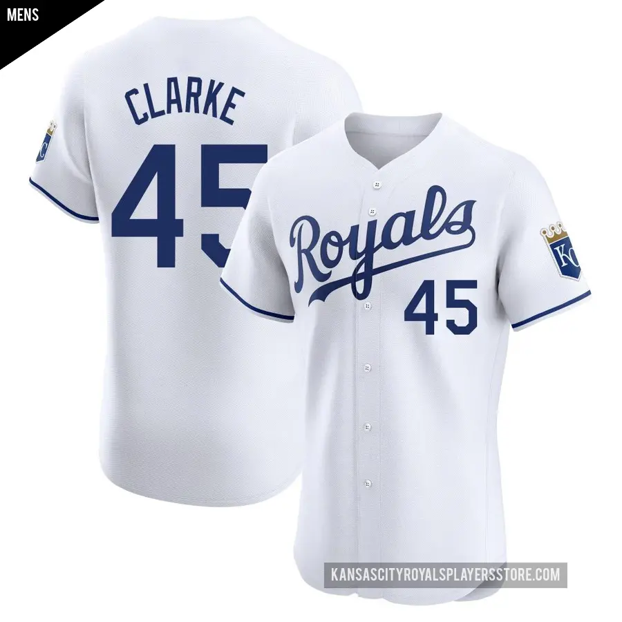 Men's Kansas City Royals ＃45 Taylor Clarke Elite White Home Jersey