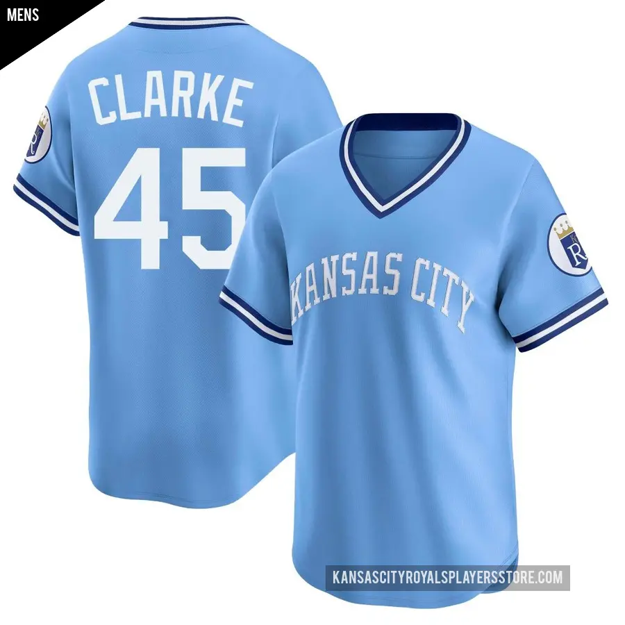 Men's Kansas City Royals ＃45 Taylor Clarke Limited Light Blue Throwback Cooperstown Collection Jersey