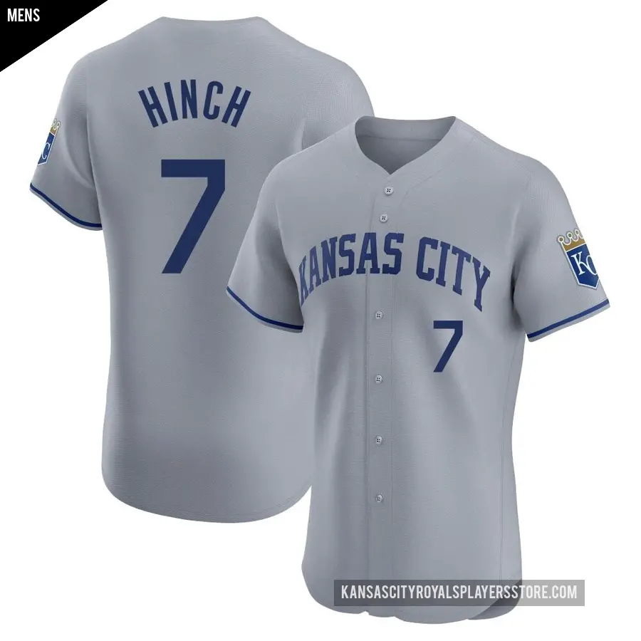 Men's Kansas City Royals ＃7 A.j. Hinch Elite Gray Road Jersey