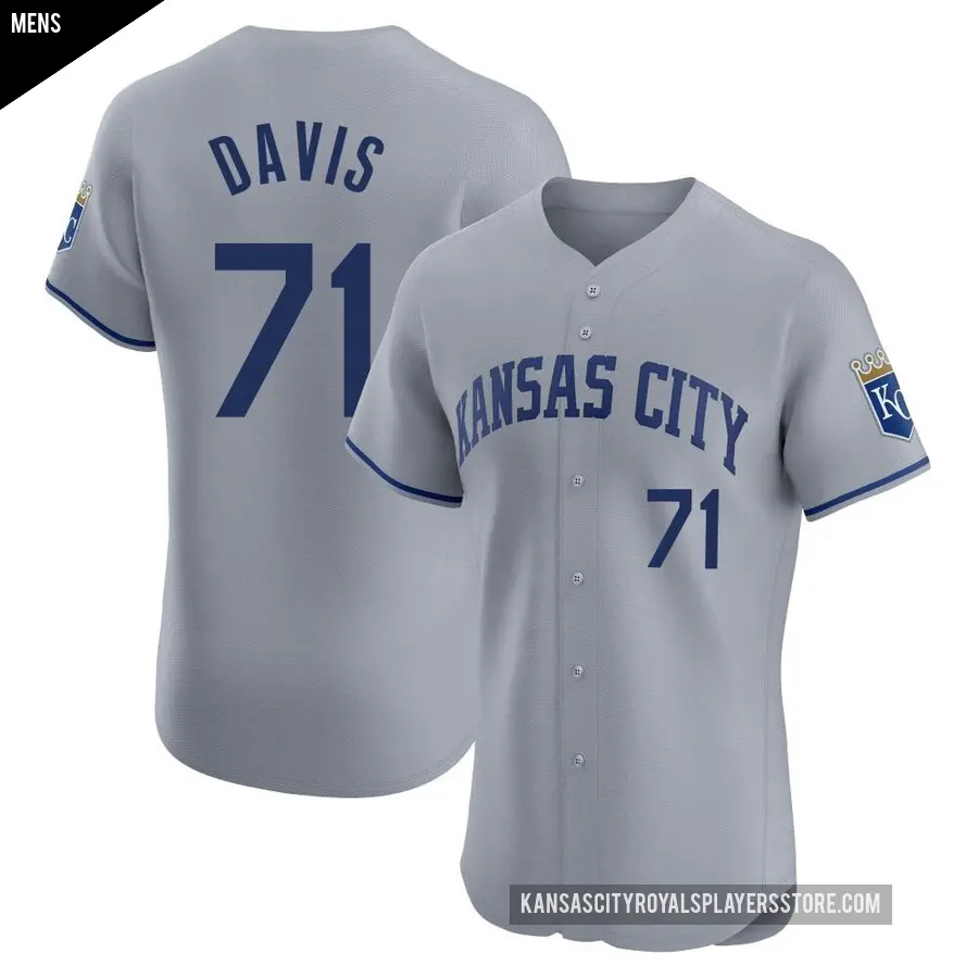 Men's Kansas City Royals ＃71 Wade Davis Elite Gray Road Jersey
