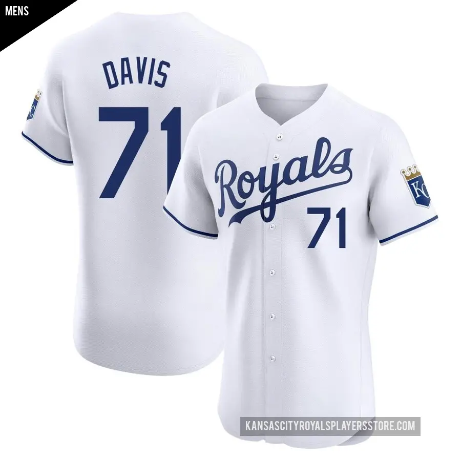 Men's Kansas City Royals ＃71 Wade Davis Elite White Home Jersey
