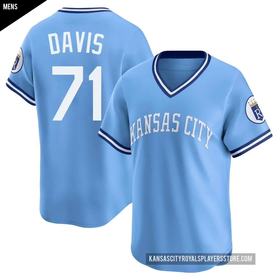 Men's Kansas City Royals ＃71 Wade Davis Limited Light Blue Throwback Cooperstown Collection Jersey