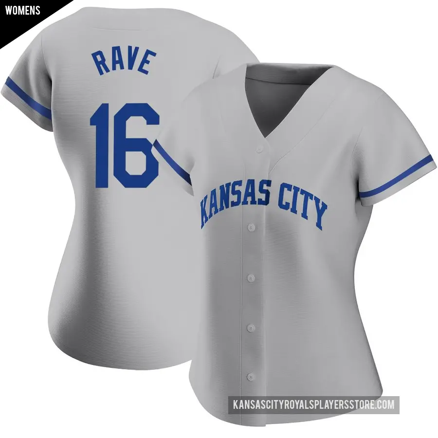 Women's Kansas City Royals ＃16 John Rave Authentic Gray 2022 Road Jersey