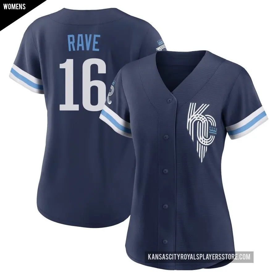 Women's Kansas City Royals ＃16 John Rave Authentic Navy 2022 City Connect Jersey