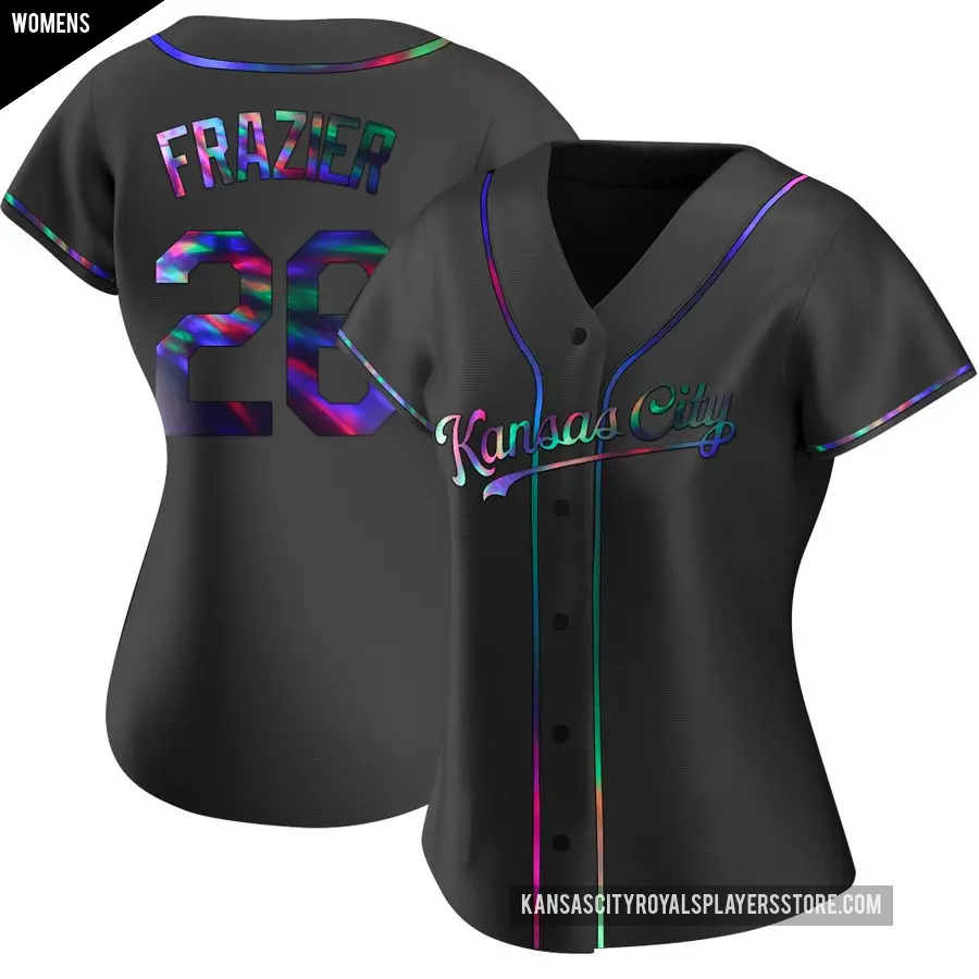 Women's Kansas City Royals ＃26 Adam Frazier Replica Black Holographic Alternate Jersey