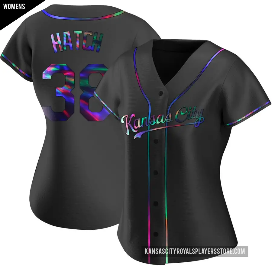 Women's Kansas City Royals ＃38 Thomas Hatch Replica Black Holographic Alternate Jersey