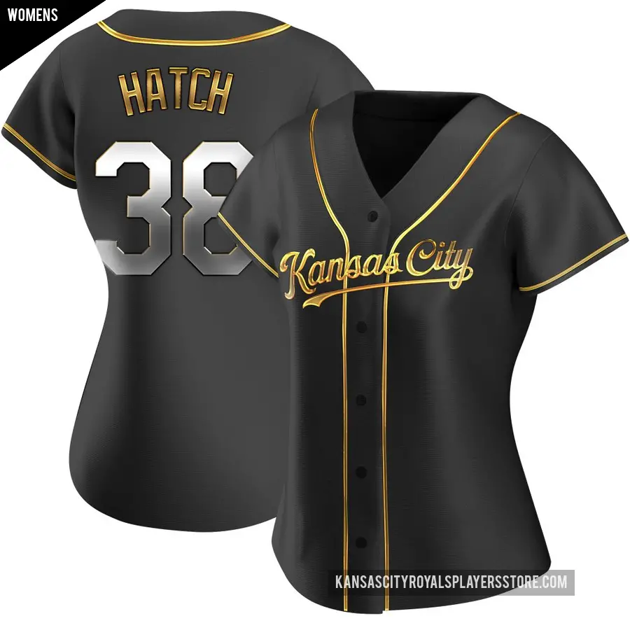 Women's Kansas City Royals ＃38 Thomas Hatch Replica Gold Black en Alternate Jersey