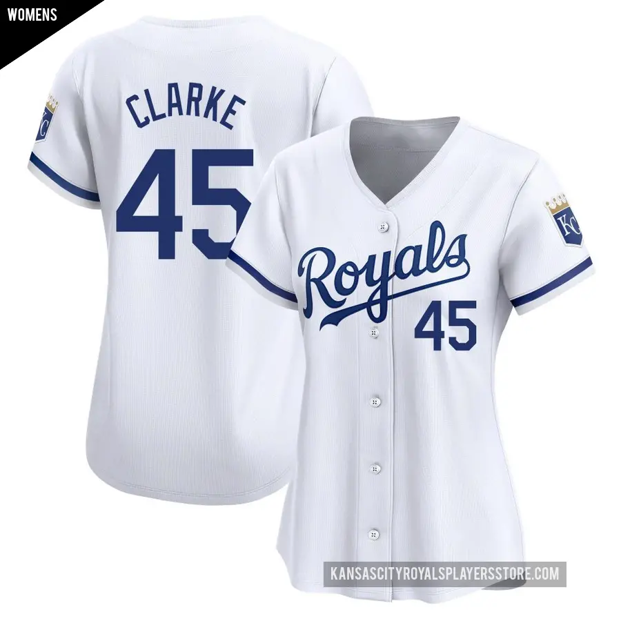 Women's Kansas City Royals ＃45 Taylor Clarke Limited White Home Jersey