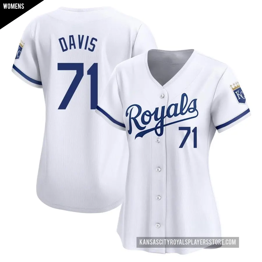 Women's Kansas City Royals ＃71 Wade Davis Limited White Home Jersey