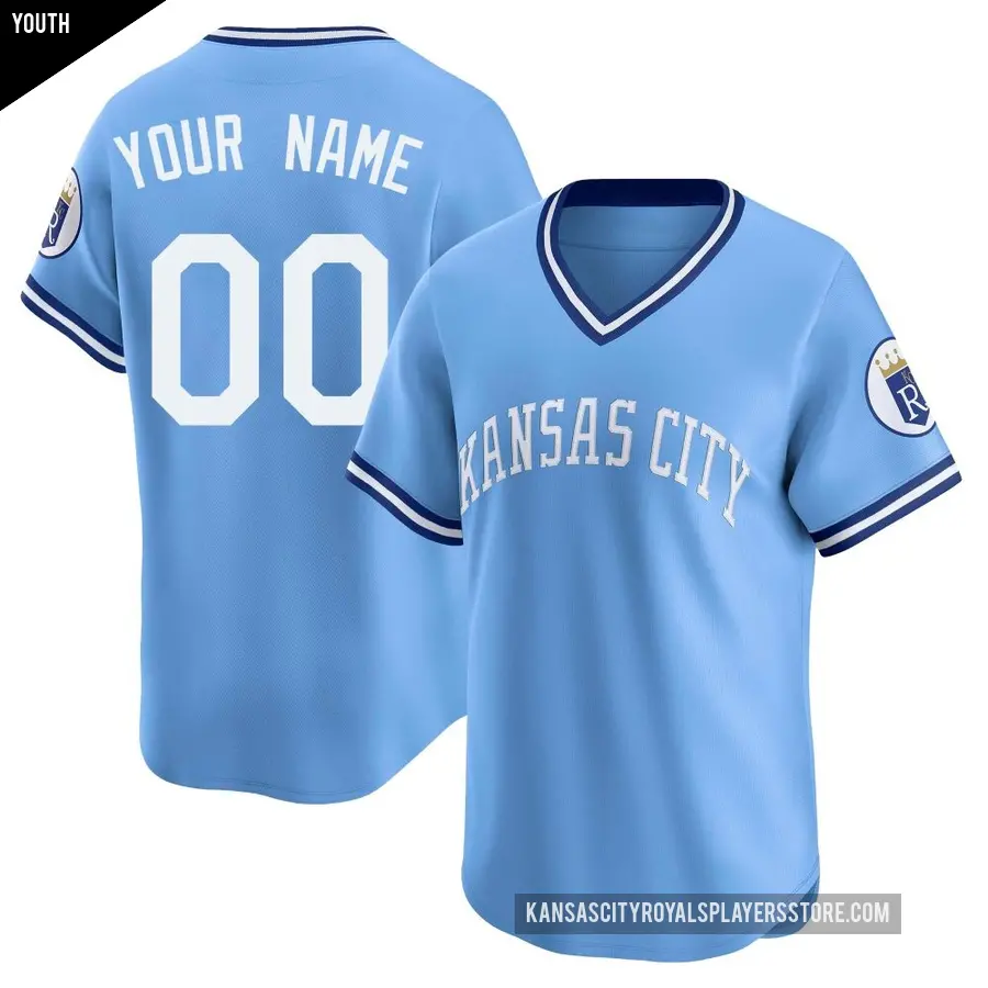 Youth Kansas City Royals ＃00 Custom Limited Light Blue Throwback Cooperstown Collection Jersey