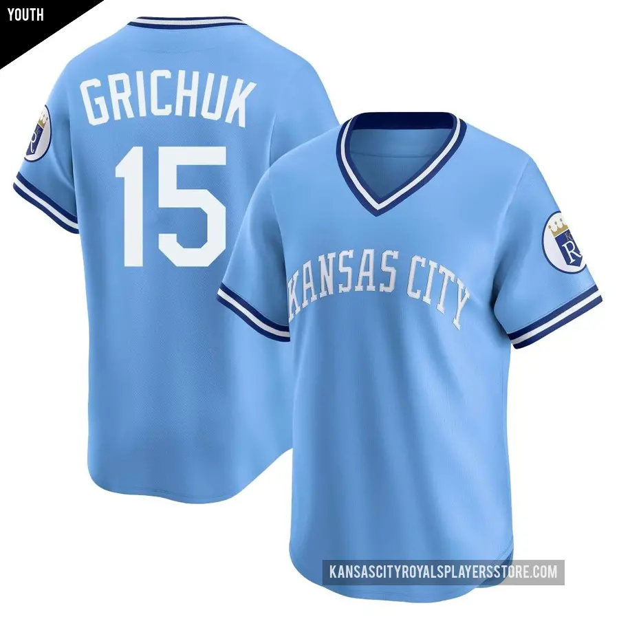 Youth Kansas City Royals ＃15 Randal Grichuk Limited Light Blue Throwback Cooperstown Collection Jersey