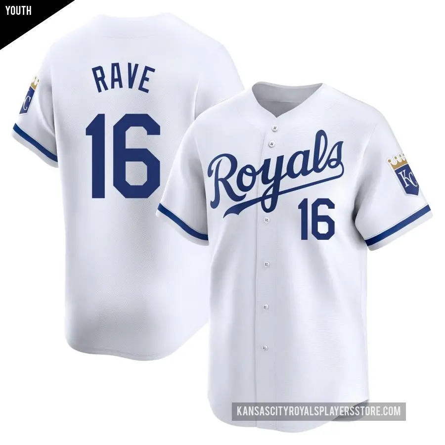 Youth Kansas City Royals ＃16 John Rave Limited White Home Jersey