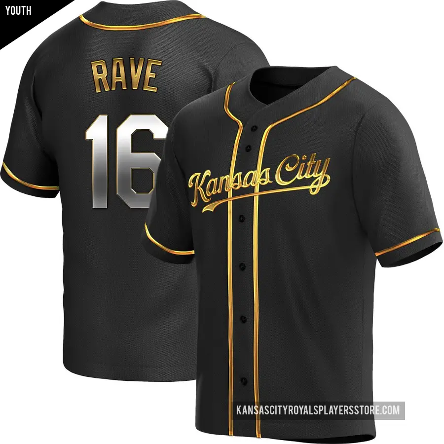 Youth Kansas City Royals ＃16 John Rave Replica Gold Black en Alternate Jersey