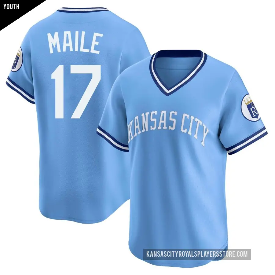 Youth Kansas City Royals ＃17 Luke Maile Limited Light Blue Throwback Cooperstown Collection Jersey
