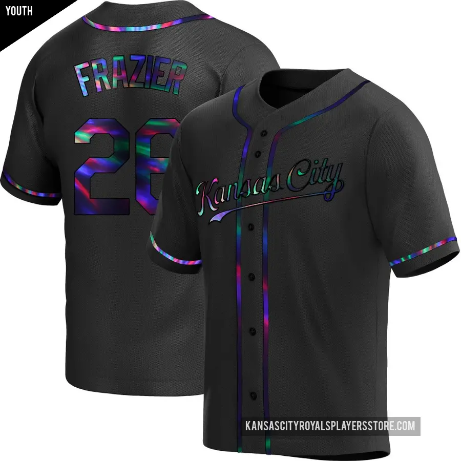 Youth Kansas City Royals ＃26 Adam Frazier Replica Black Holographic Alternate Jersey