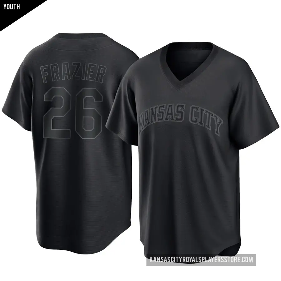 Youth Kansas City Royals ＃26 Adam Frazier Replica Black Pitch Fashion Jersey