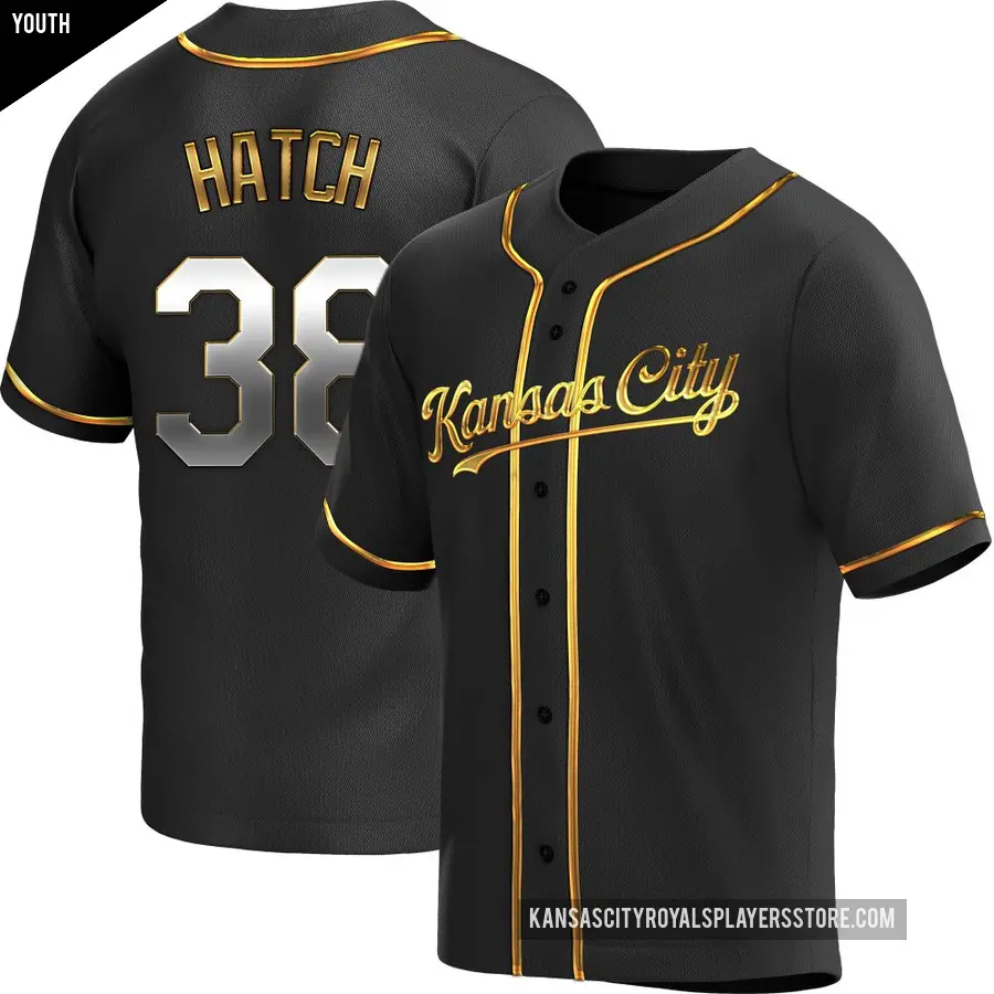 Youth Kansas City Royals ＃38 Thomas Hatch Replica Gold Black en Alternate Jersey