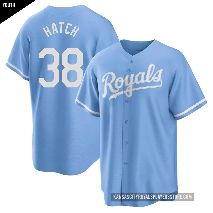 Youth Kansas City Royals ＃38 Thomas Hatch Replica Light Blue 2022 Alternate Jersey