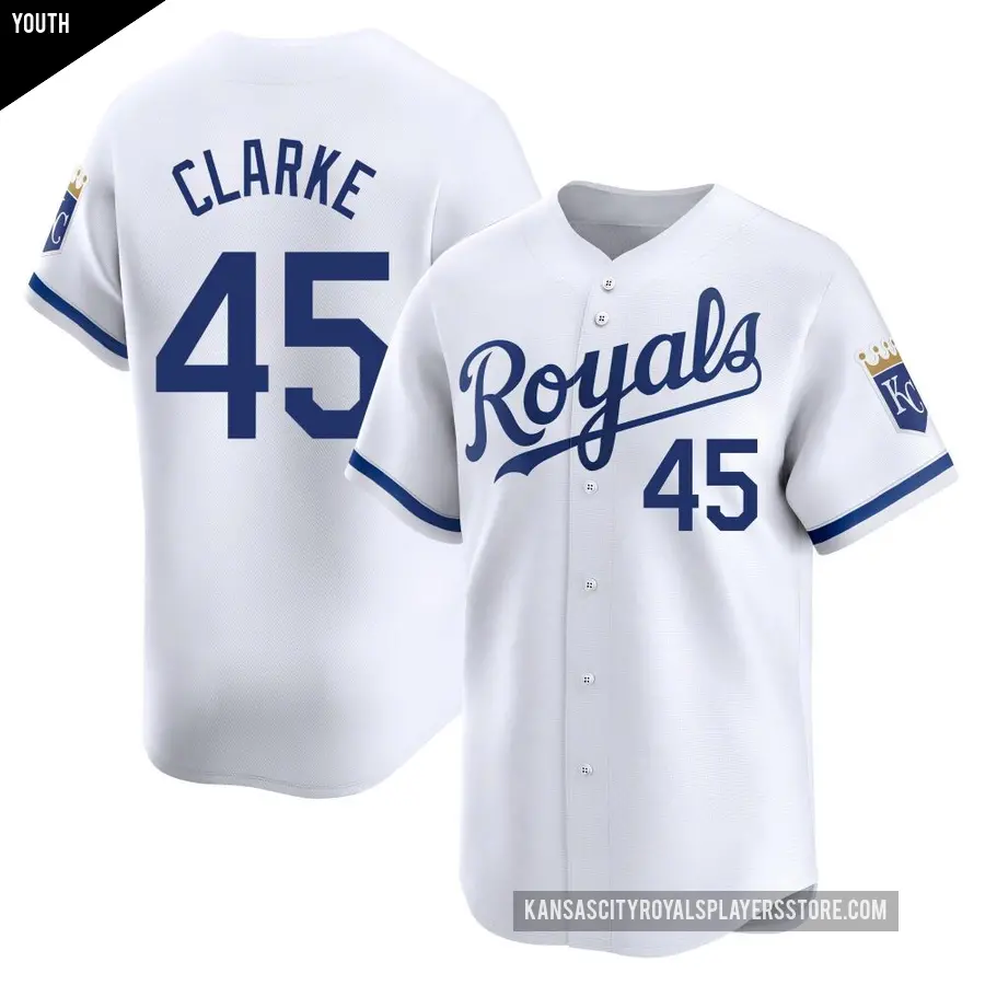 Youth Kansas City Royals ＃45 Taylor Clarke Limited White Home Jersey