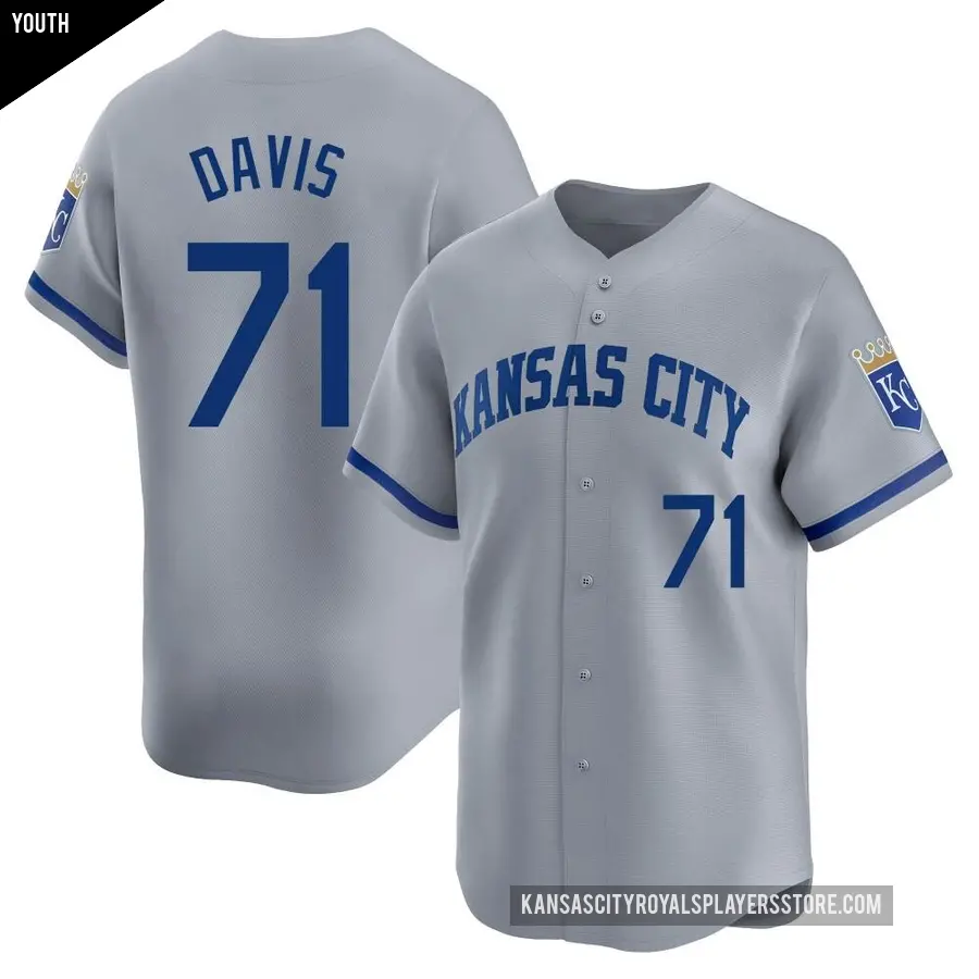Youth Kansas City Royals ＃71 Wade Davis Limited Gray Away Jersey