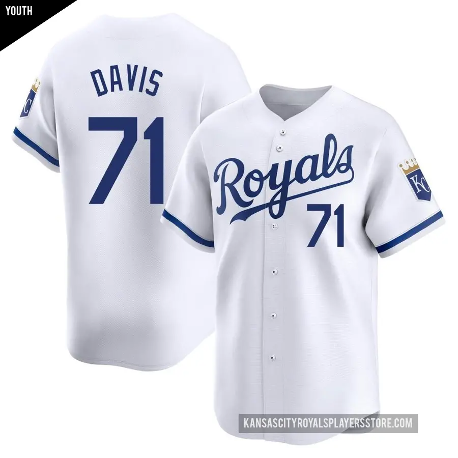 Youth Kansas City Royals ＃71 Wade Davis Limited White Home Jersey